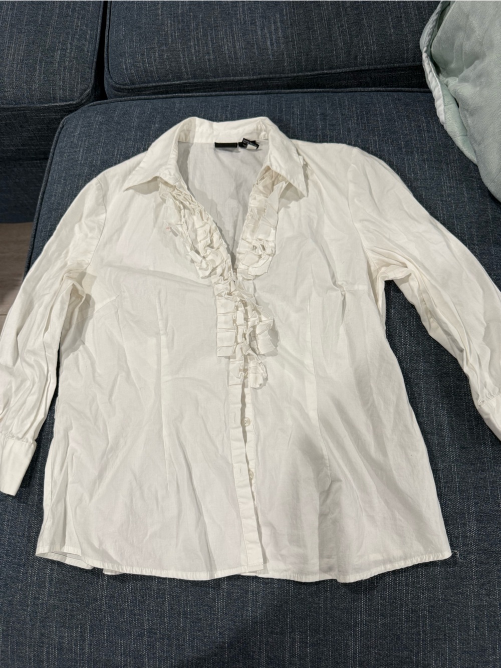Willi Smith White Ruffle Button-Down Shirt